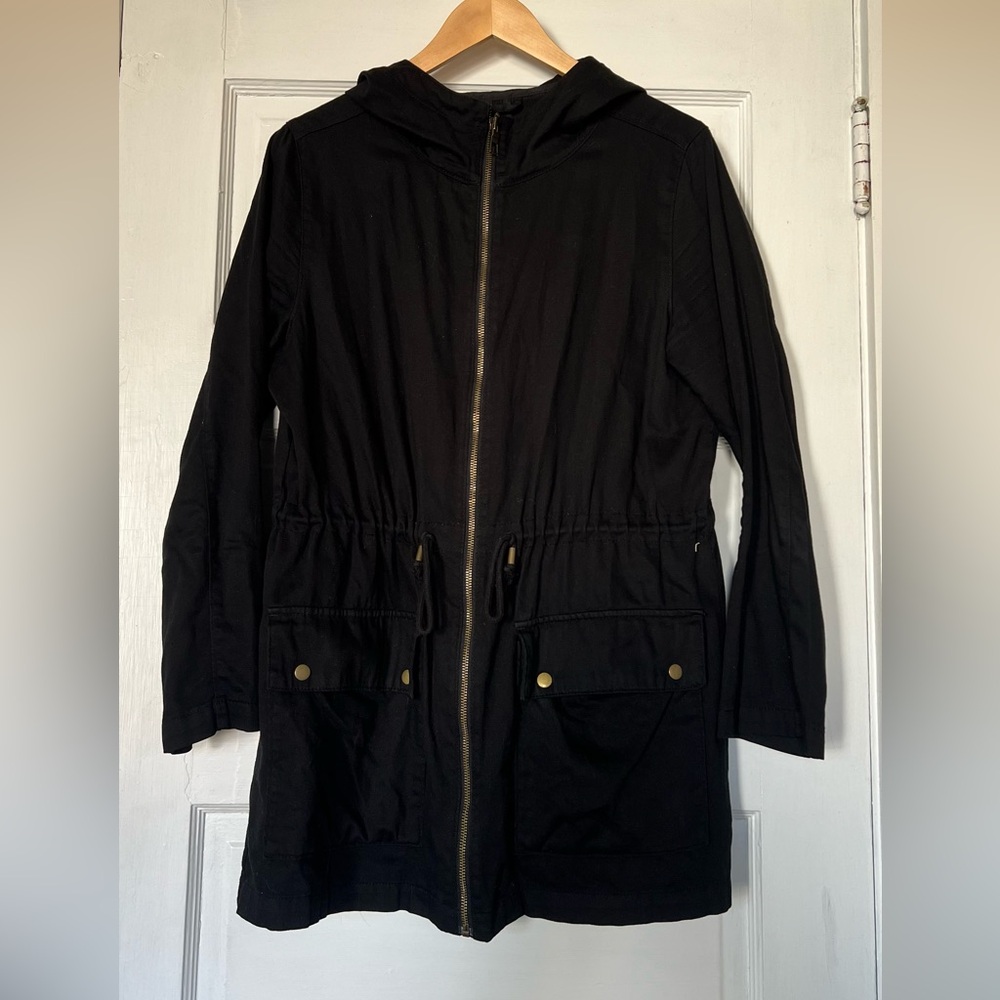 Black Hooded Women's Canvas Jacket